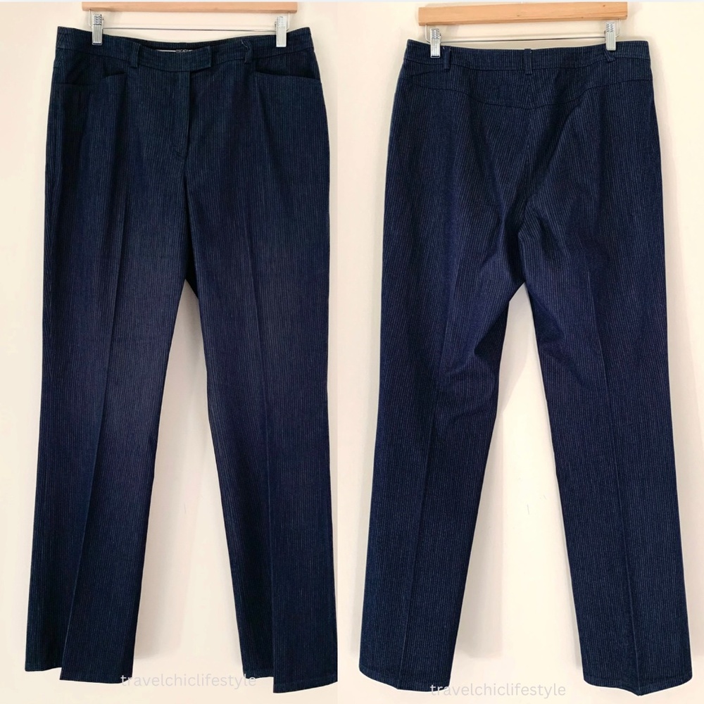 Escada Sport Women Classic Blue Pinstripe Flat Front Wide Leg Dress Pants Sz 44